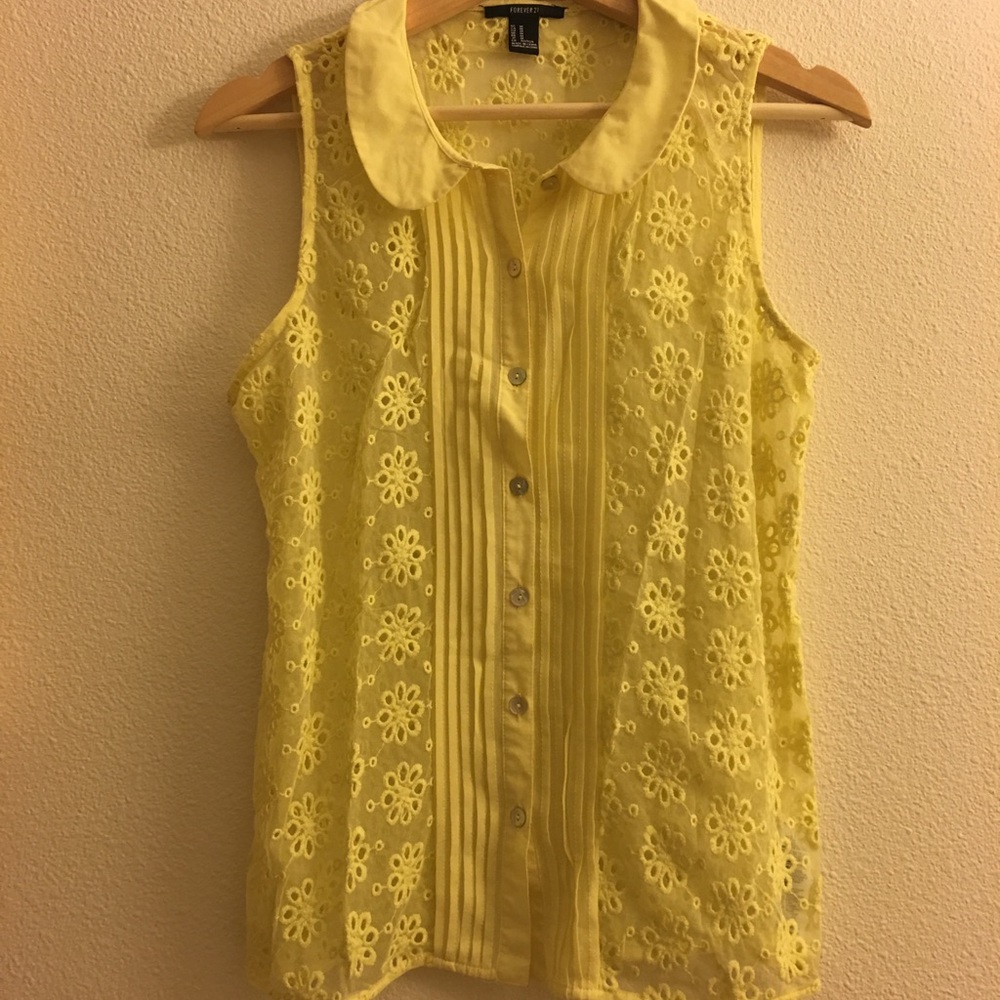 Embroidered Sheer Yellow Tank Top